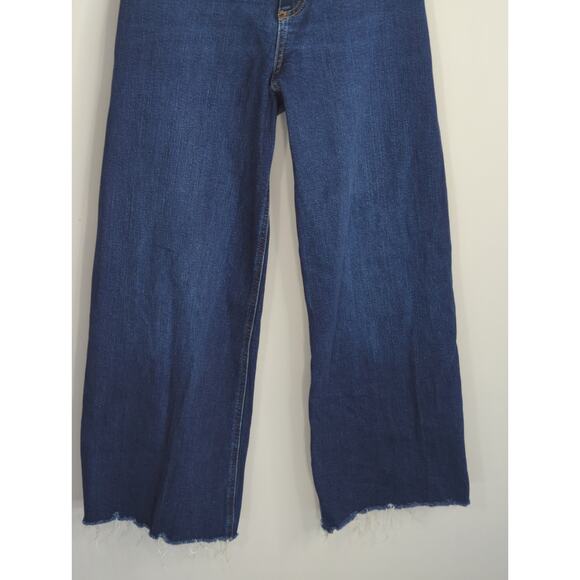 Zara Dark Wash Blue Marine Jeans Women's Size 4 Wide Leg Raw Hem Retro Lookp - Picture 4 of 9